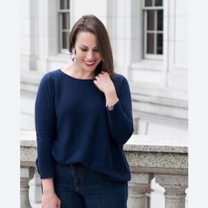 Garnet Hill Cashmere Navy Crew Neck Sweater